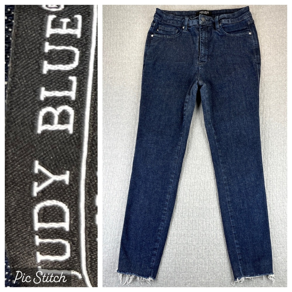 New Judy Blue Slim Dress Jeans Women 13/31(28X28) Dark Wash Frayed Hem High Rise